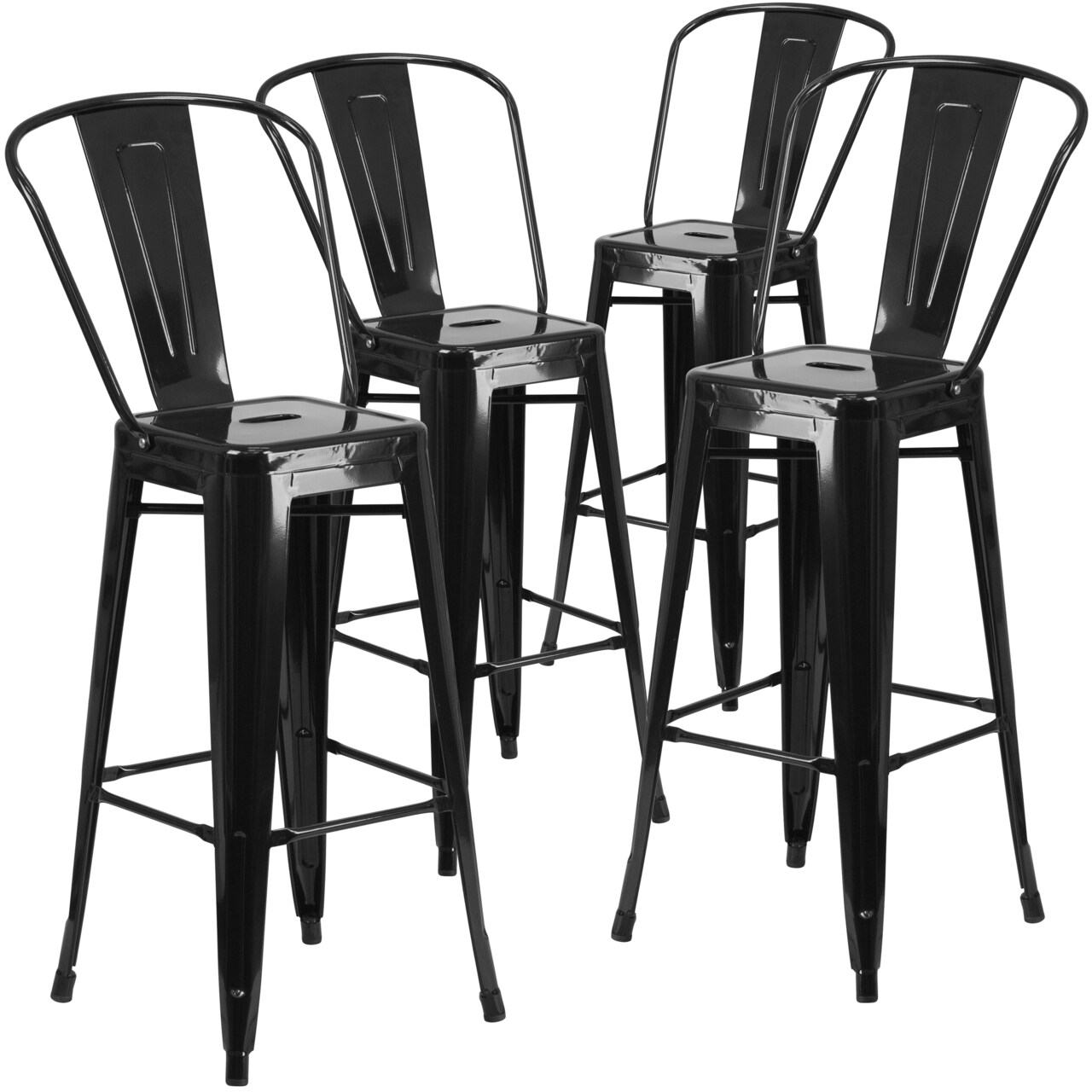 Emma and Oliver Commercial Grade 4 Pack 30" High Metal Indoor-Outdoor Barstool with Back